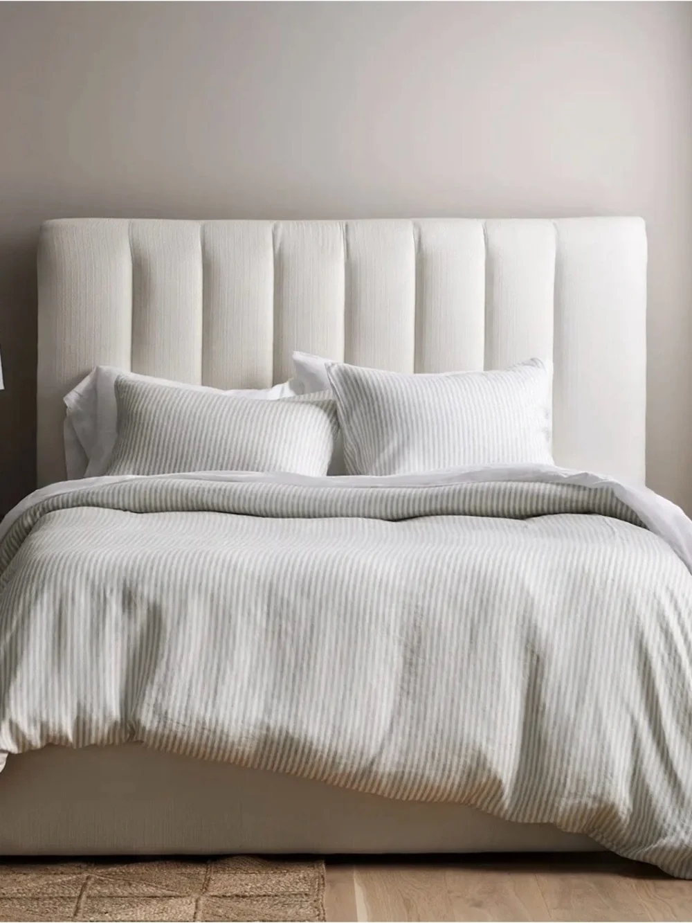 NEW Quince European Linen Stripe 1 Piece Duvet Cover, Full/Queen (Mist/White)